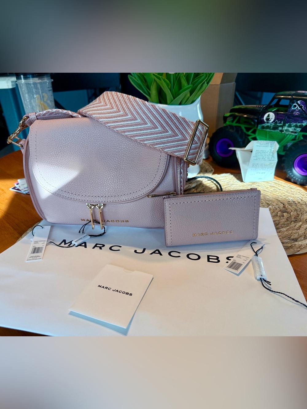 Marc Jacobs Blush Leather Crossbody with Chevron Strap and Matching wallet